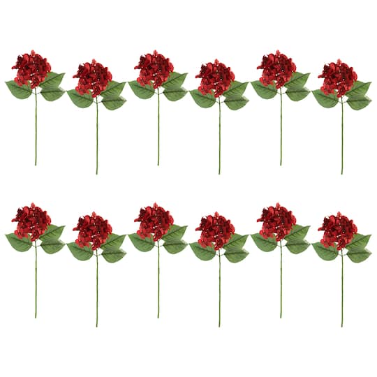 12 Pack: Red Hydrangea Stem by Ashland®